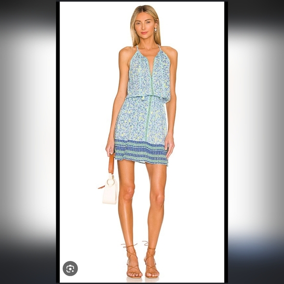 Poupette St. Barth Carine Mini Dress In Blue Lemon - Picture 1 of 4